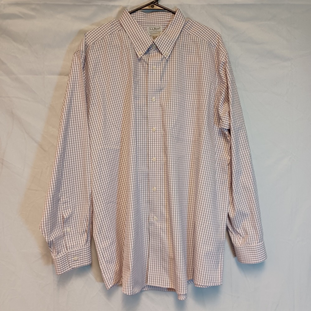 LL Bean Shirt Mens Size 17 1/2 Neck 35 Che Multicolor Plaid Button Down Outdoors
